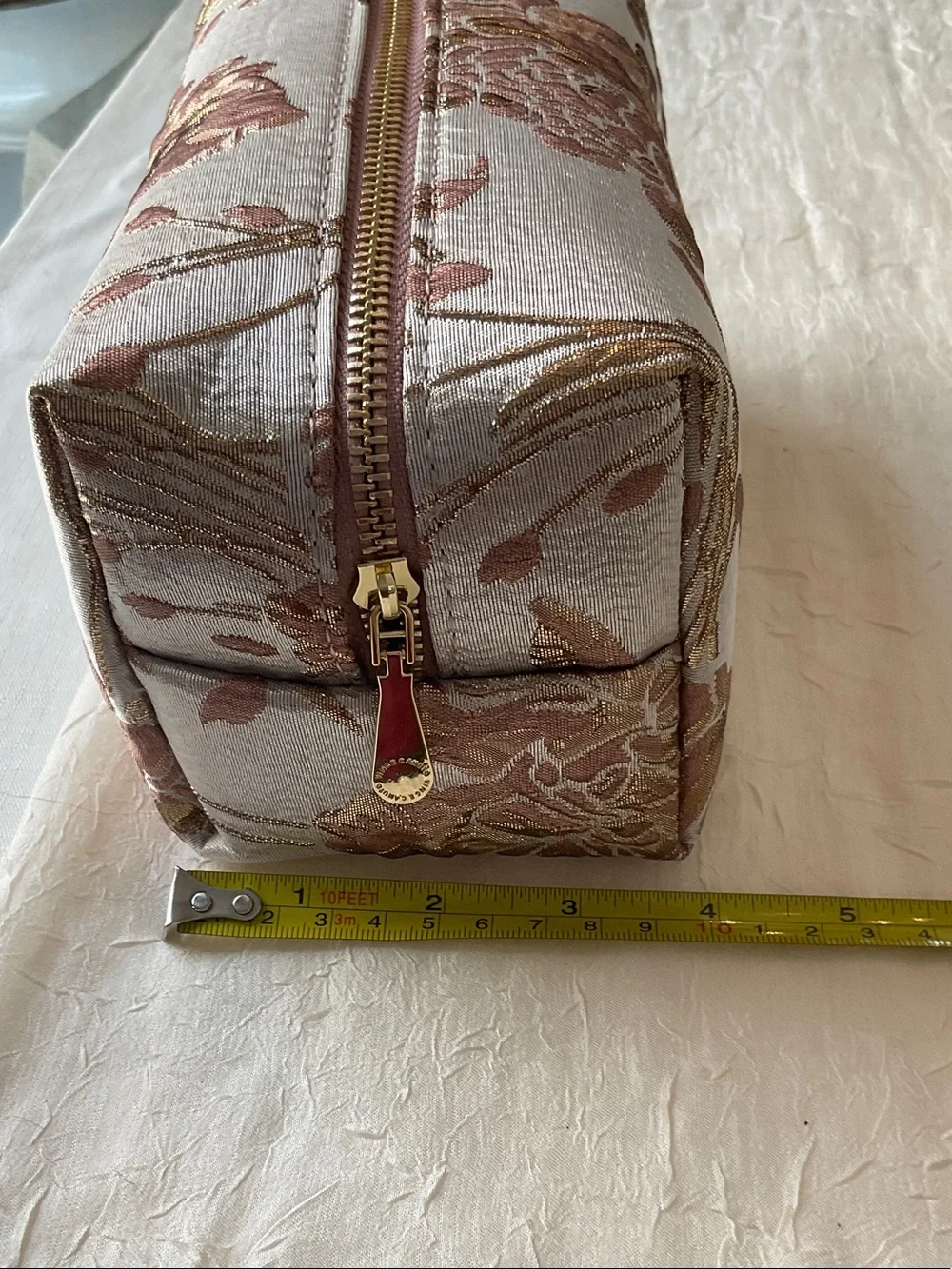 Vince Camuto Blush Pink and Gold Floral Jacquard Cosmetic Pouch